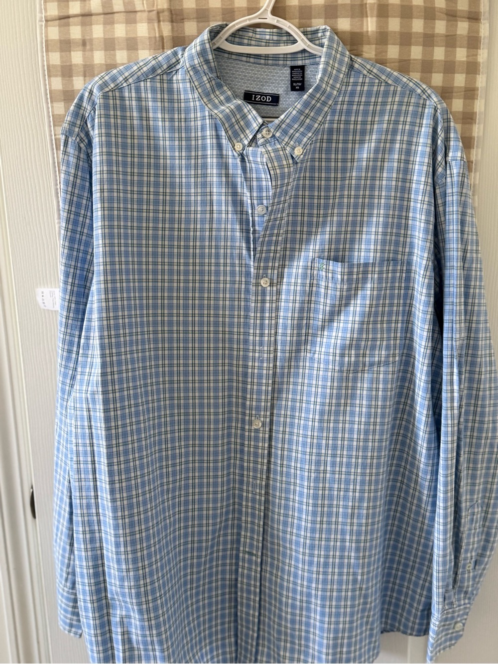 Izod Light Blue and White Plaid Button-Down Shirt